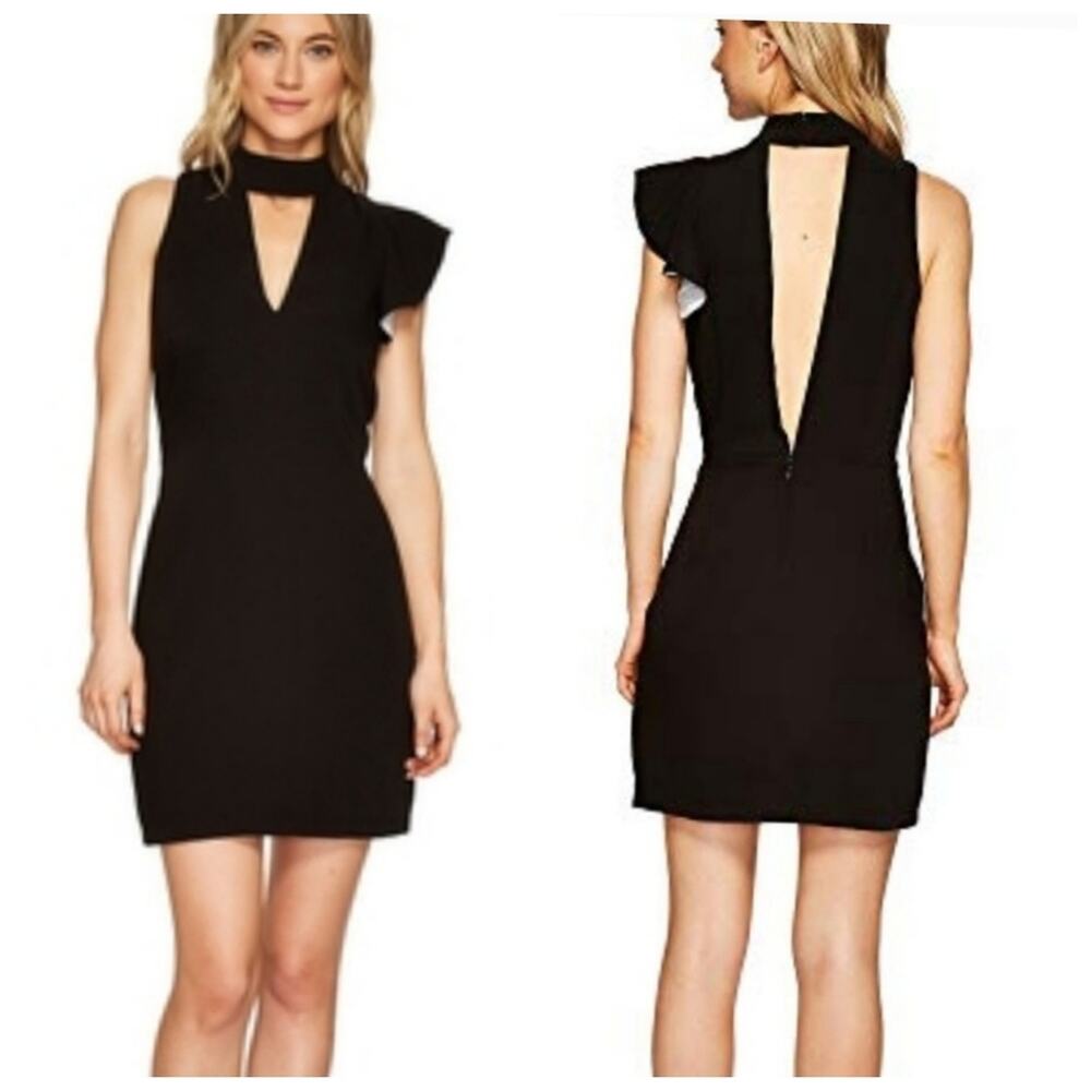 New Large Adelyn Raw black & white one shoulder dress low v-back, ruffled sleeve